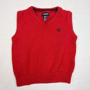 Chaps Boys Red Cotton V-Neck Knit Sweater Vest Size XXS 4/5 Embroidered Crest